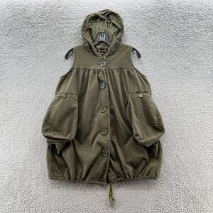 LUNA CLAIRE Vest Womens Medium Green Lagenlook Boho Festival Hoodie Button Up